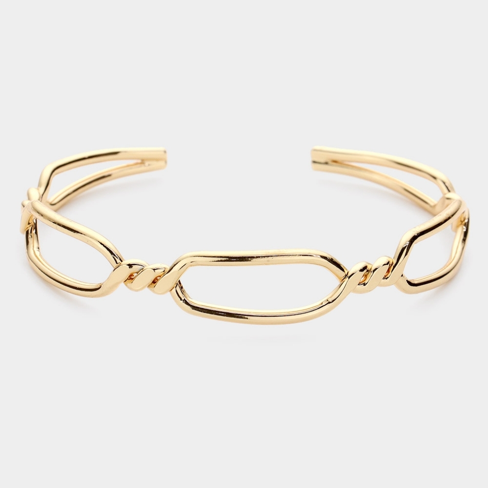 Twisted Metal Hexagon Cuff Gold Bracelet Simple Casual Everyday Jewelry Style